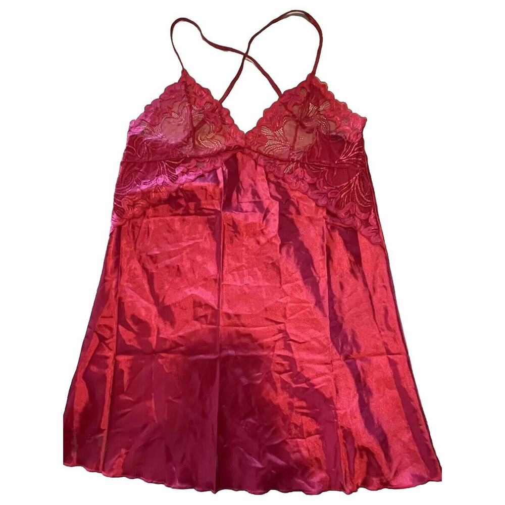Avidlove red satin lace trim night gown XL Adjustable Straps Romance Valentine